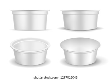 White empty plastic container for yogurt. Packaging for sour cream and sauce.