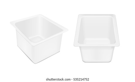 White empty plastic container for yogurt. Packaging for cheese, sauce and snack.