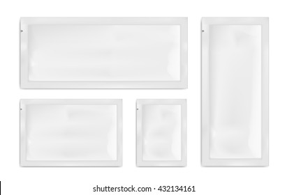 White empty plastic packaging. Blank foil or plastic sachet for food or medicines.