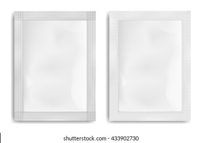 White empty plastic packaging. Blank foil or plastic sachet for food or medicines.