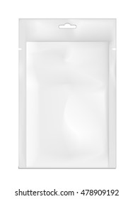 White empty plastic packaging. Blank foil or plastic sachet for food or medicines.