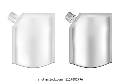 White empty plastic packaging with cap. Blank foil sachet for food or drink.