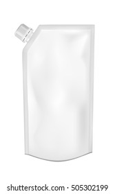 White empty plastic packaging with cap. Blank foil sachet for food or drink.