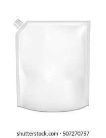 White empty plastic packaging with cap. Blank foil sachet for food or drink.