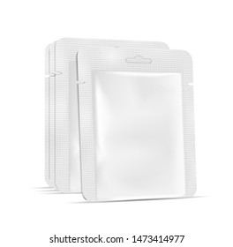 White empty plastic packaging. Foil or paper sachet for cosmetic or medicines