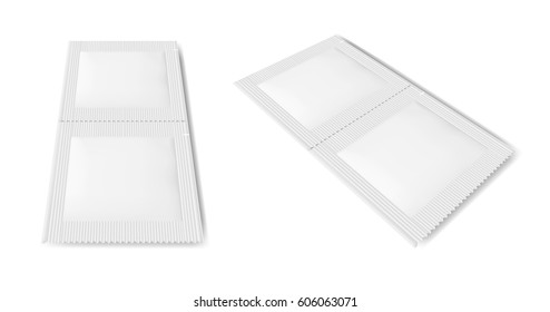White empty plastic packaging. Foil or paper sachet for food or medicines.