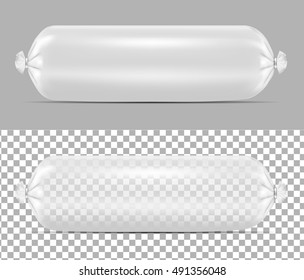 White empty plastic packaging for sausage and food