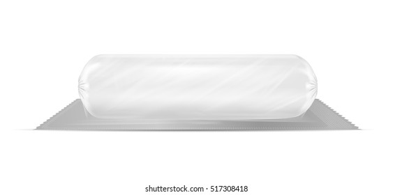 White empty plastic packaging with sausage
