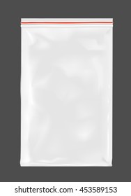 White empty plastic packaging with zipper.