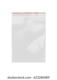 White empty plastic packaging with zipper isolated on white background vector illustration. Packaging design element