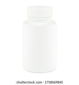 White empty plastic pill bottle on white background vector illustration