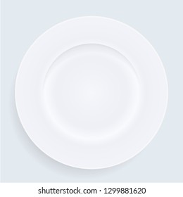 White empty porcelain plate. Vector illustration in realistic style.