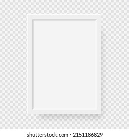 White empty, realistic vertical frame. Blank white photo frame mockup template isolated.