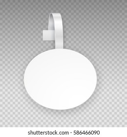 White empty round paper self adhesive supermarket shelf wobbler isolated on transparent background. Vector oval blank plastic price banner for your design