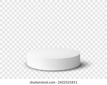 White empty round podium. White round podium, advertising display of items.