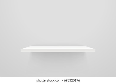 White empty shelf on white wall. Vector mockup