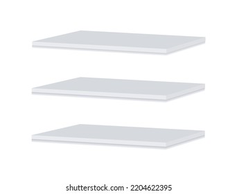 Estantes blancos vacíos se burlan. Plantilla realista vectorial. Tres racks para la tienda o el diseño interior. EPS 10. 