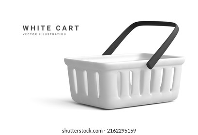 Cesta de compras blanca vacía. Tienda en línea. Carro de compras realista aislado en el fondo blanco. Ilustración del vector