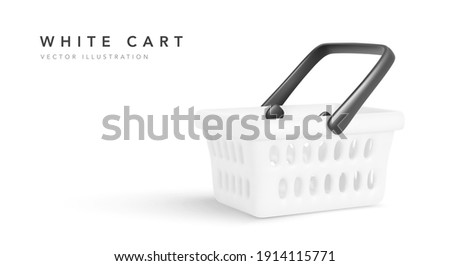 White empty shopping basket. Online store. Realistic shopping cart isolated on white background. Vector illustration