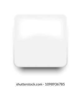 white empty square button with rounded corners and smooth shadows on white background