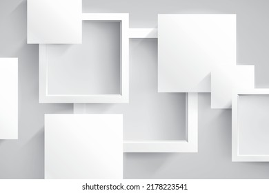 White empty squares and frames, abstract composition. Vector design background