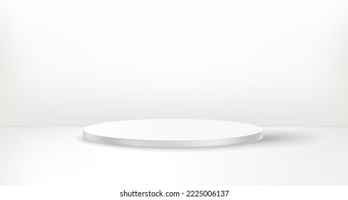 White empty stage with round showcase. 3d vector illustration