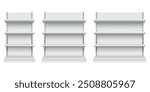 "White empty store shelf rack mockup front. front view Product shelves counter design
"