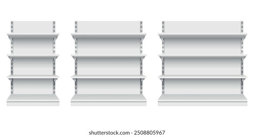 "Branco vazio prateleira rack mockup frente. visão frontal prateleiras do produto design de contador
"