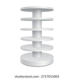 Maqueta de estante de tienda vacío blanco. Diseño de contador de estantes de Producto. Producto de supermercado publicidad en blanco.