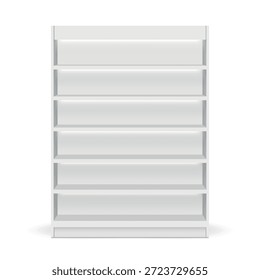 Estante vacío blanco del estante de la tienda con el frente ligero de la maqueta. diseño delantero del contador de los estantes del Producto de la vista