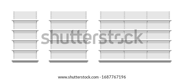 White empty store shelves. Flat Style.\
isolated on white\
background