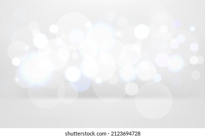 White empty studio with bright bokeh lights effect. Vector illustration