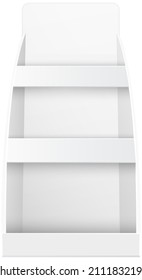 Estantes de tiendas de supermercados vacíos blancos aislados en ilustración vectorial de fondo blanco. Aparatos modernos y elegantes de madera con mobiliario de alta calidad para libros y decoraciones