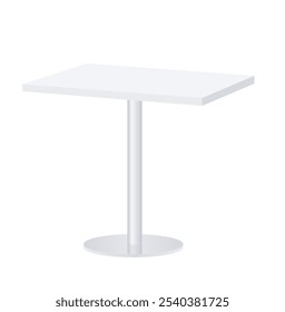 Mesa vazia branca na perna redonda de metal. cozinha Mesa Mockup. móveis para casa interior, restaurante, exposição, escritório, bar, apresentações. Ilustração em 3d realista de vetor. Modelo em Branco.