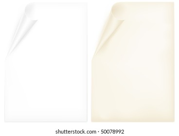 White end yellow curled paper pages, vector illustration