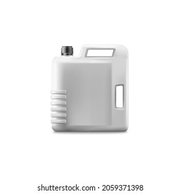 White engine oil bottle mockup, realistic plastic canister with blank space for label packaging design. Isolated vector illustration of grey container for car fuel