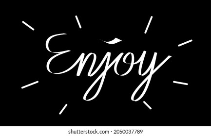White 'Enjoy' lettering art isolated with black background Vector design