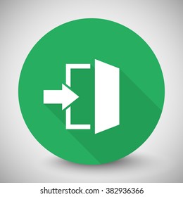 White Enter icon with long shadow on green circle