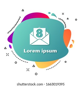 White Envelope with 8 March icon isolated on white background. Message love. Letter love and romance. International Happy Women Day. Abstract banner with liquid shapes. Vector Illustration