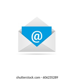 White Envelope with blue email letter. Communication symbol, Vector illustration