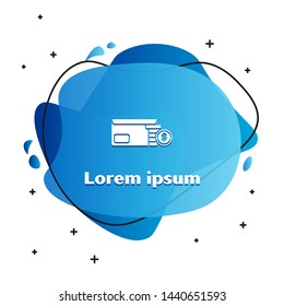 White Envelope with coin dollar symbol icon isolated on white background. Salary increase, money payroll, compensation income. Abstract banner with liquid shapes. Vector Illustration