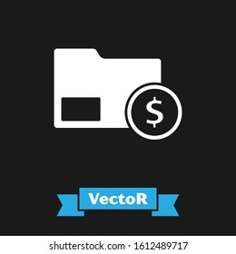 White Envelope with coin dollar symbol icon isolated on black background. Salary increase, money payroll, compensation income.  Vector Illustration