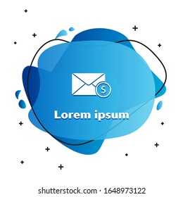White Envelope with coin dollar symbol icon isolated on white background. Salary increase, money payroll, compensation income. Abstract banner with liquid shapes. Vector Illustration