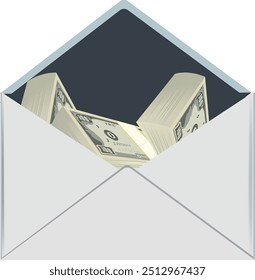 Envelope branco contendo pilhas de notas de cem dólares