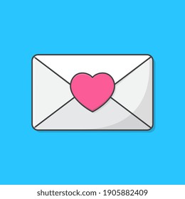 Sobre Blanco Con Ilustración De Icono Del Vector Del Corazón. Icono de la plancha de sobres postales