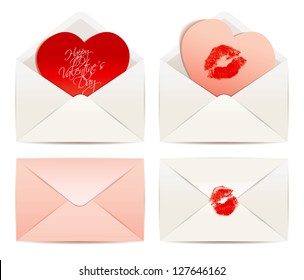 White envelope and Hearts, concept Love, Valentine's Day. Vector illustration eps 10. White background