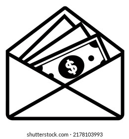 white envelope icon with banknotes. receiving a bribe. flat vector illustration.