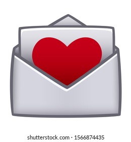Icono de sobre blanco con corazón. Isolación en blanco, ilustración vectorial