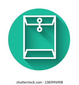 White Envelope icon isolated with long shadow. Email message letter symbol. Green circle button. Vector Illustration