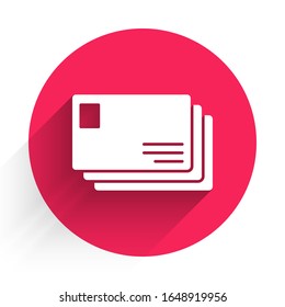 White Envelope icon isolated with long shadow. Email message letter symbol. Red circle button. Vector Illustration